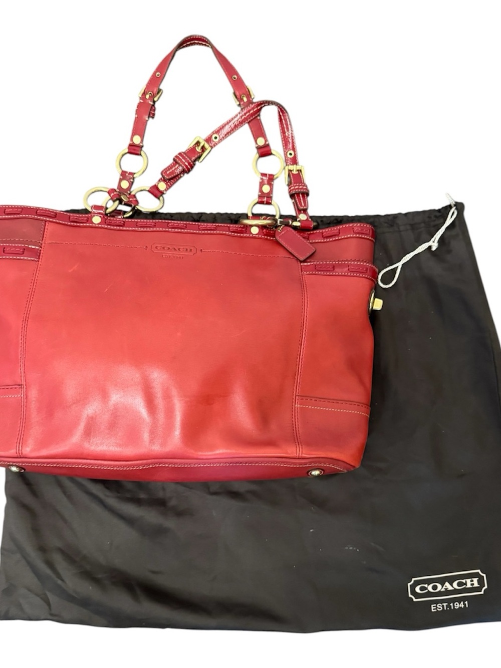 Coach Red Leather Laced Gallery Vintage Shoulder Tote Handbag E0773-11231